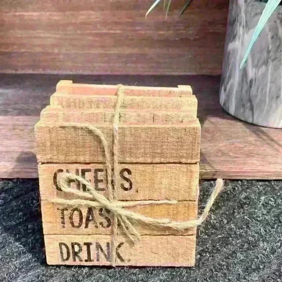 NEW SET of 4 Distressed Wood Coasters by Mud Pie - CHEERS, TOAST, DRINK - Picture 5 of 9